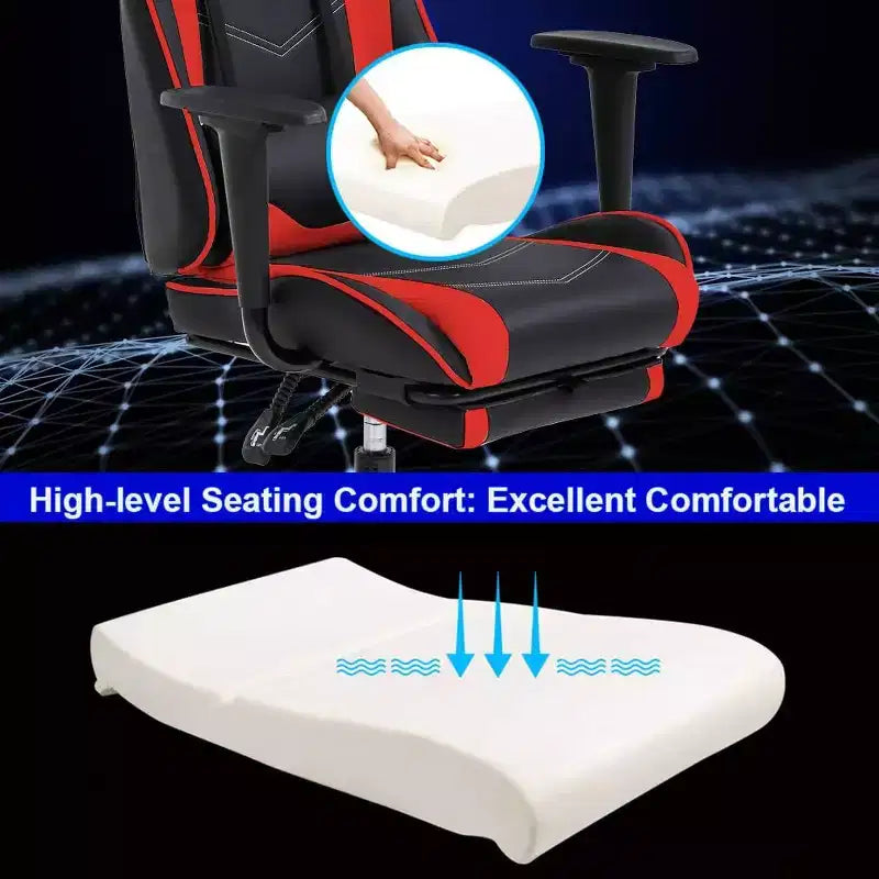 FDW Silla Gaming para PC, Silla de Oficina, Silla Ejecutiva de Respaldo Alto de Cuero PU, Silla de Ordenador de Carreras con Soporte Lumbar y Reposapiés