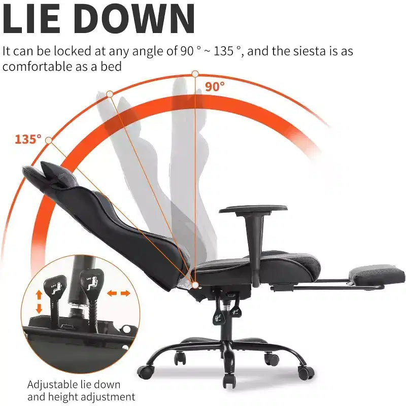 FDW Silla Gaming para PC, Silla de Oficina, Silla Ejecutiva de Respaldo Alto de Cuero PU, Silla de Ordenador de Carreras con Soporte Lumbar y Reposapiés