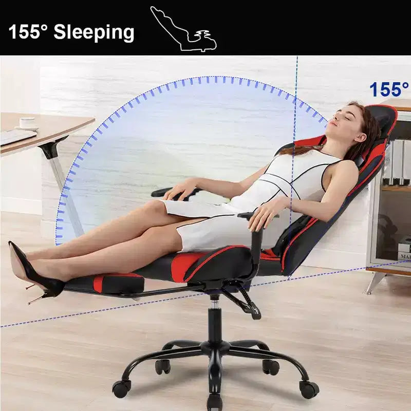 FDW Silla Gaming para PC, Silla de Oficina, Silla Ejecutiva de Respaldo Alto de Cuero PU, Silla de Ordenador de Carreras con Soporte Lumbar y Reposapiés