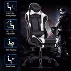 FDW Silla Gaming para PC, Silla de Oficina, Silla Ejecutiva de Respaldo Alto de Cuero PU, Silla de Ordenador de Carreras con Soporte Lumbar y Reposapiés