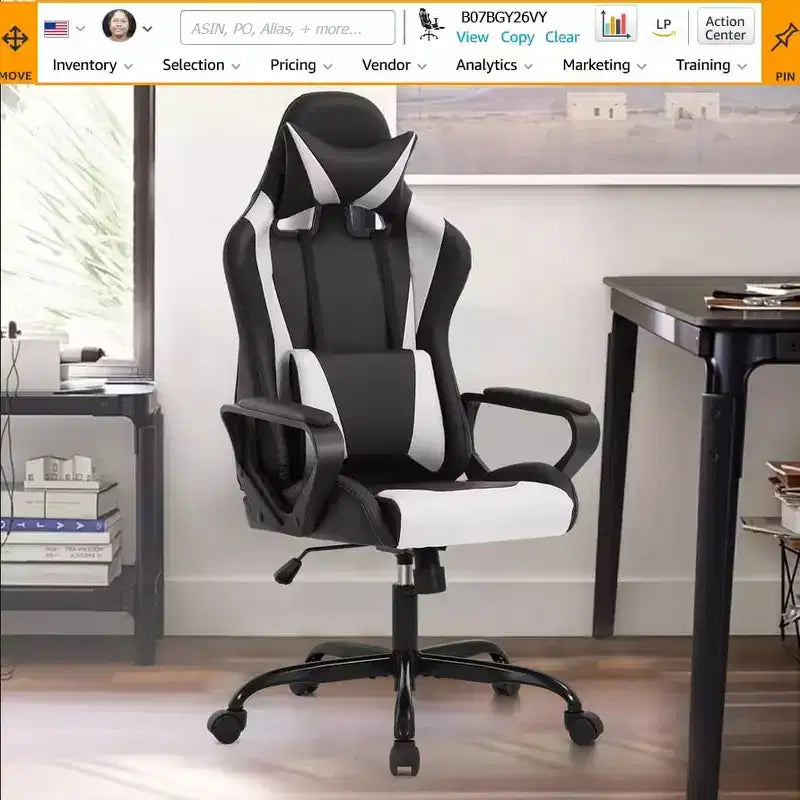 FDW Silla Gaming para PC, Silla de Oficina, Silla Ejecutiva de Respaldo Alto de Cuero PU, Silla de Ordenador de Carreras con Soporte Lumbar y Reposapiés