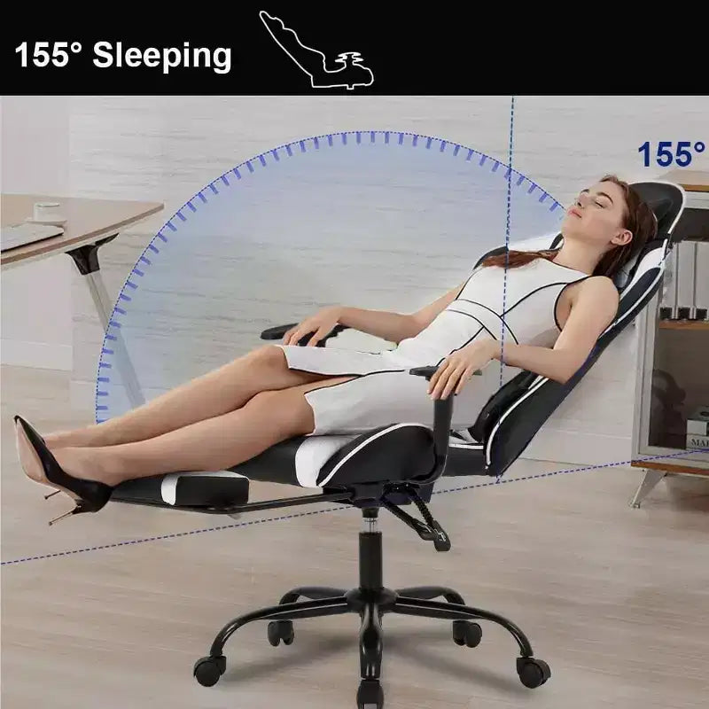 FDW Silla Gaming para PC, Silla de Oficina, Silla Ejecutiva de Respaldo Alto de Cuero PU, Silla de Ordenador de Carreras con Soporte Lumbar y Reposapiés
