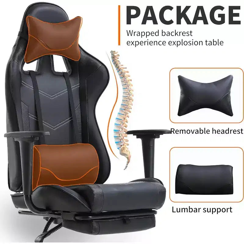 FDW Silla Gaming para PC, Silla de Oficina, Silla Ejecutiva de Respaldo Alto de Cuero PU, Silla de Ordenador de Carreras con Soporte Lumbar y Reposapiés