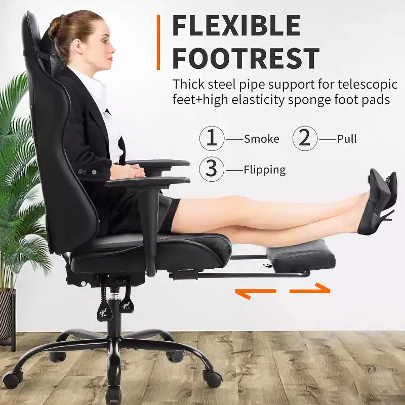 FDW Silla Gaming para PC, Silla de Oficina, Silla Ejecutiva de Respaldo Alto de Cuero PU, Silla de Ordenador de Carreras con Soporte Lumbar y Reposapiés