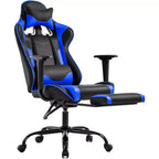 FDW Silla Gaming para PC, Silla de Oficina, Silla Ejecutiva de Respaldo Alto de Cuero PU, Silla de Ordenador de Carreras con Soporte Lumbar y Reposapiés