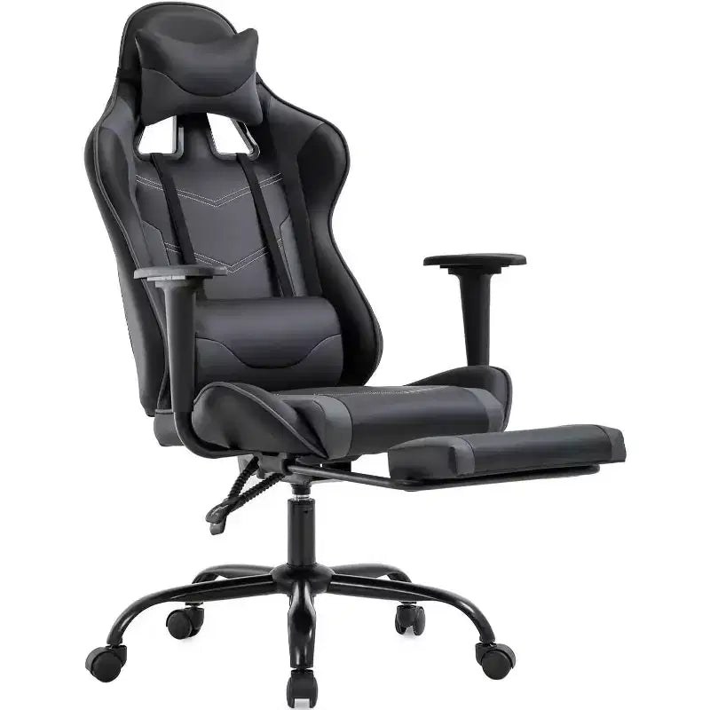FDW Silla Gaming para PC, Silla de Oficina, Silla Ejecutiva de Respaldo Alto de Cuero PU, Silla de Ordenador de Carreras con Soporte Lumbar y Reposapiés