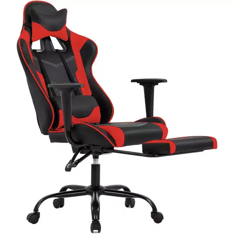 FDW Silla Gaming para PC, Silla de Oficina, Silla Ejecutiva de Respaldo Alto de Cuero PU, Silla de Ordenador de Carreras con Soporte Lumbar y Reposapiés