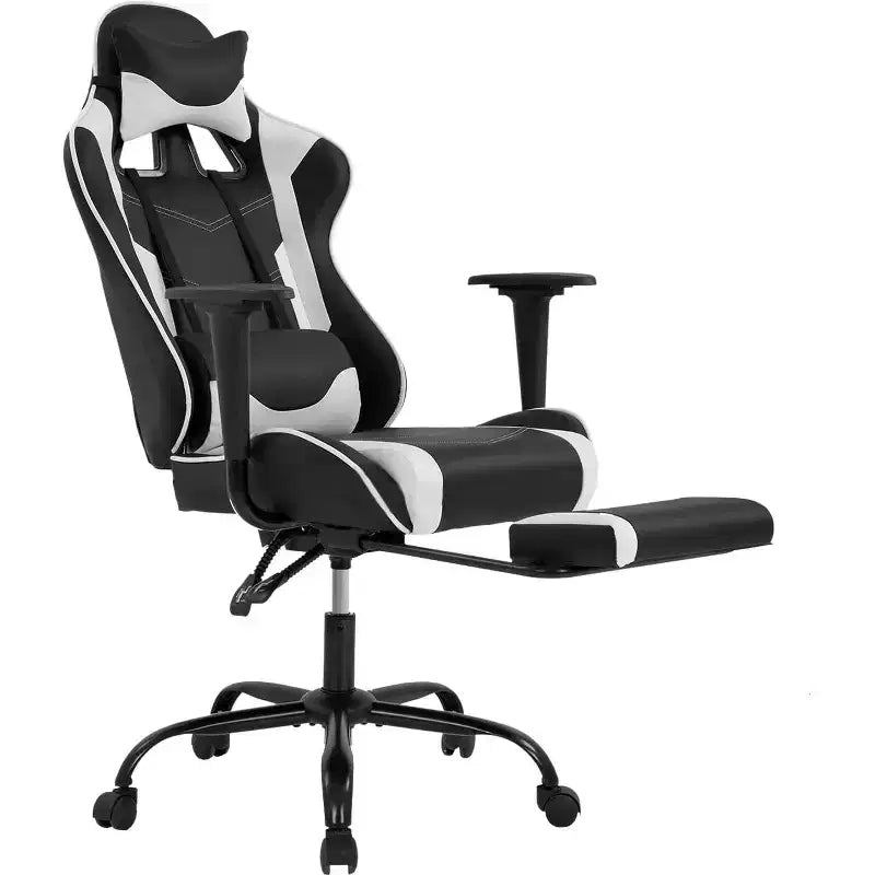 FDW Silla Gaming para PC, Silla de Oficina, Silla Ejecutiva de Respaldo Alto de Cuero PU, Silla de Ordenador de Carreras con Soporte Lumbar y Reposapiés