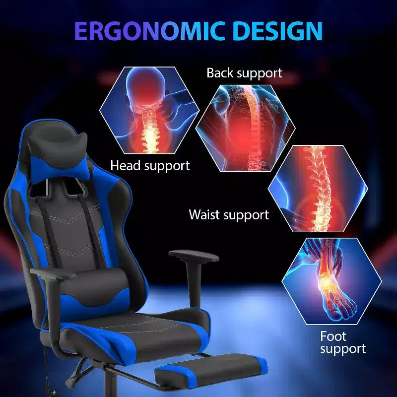 Silla para videojuegos FDW Racing, sillas para videojuegos con escritorio para computadora, cuero de PU, reposacabezas, soporte lumbar y asiento giratorio de 360 grados