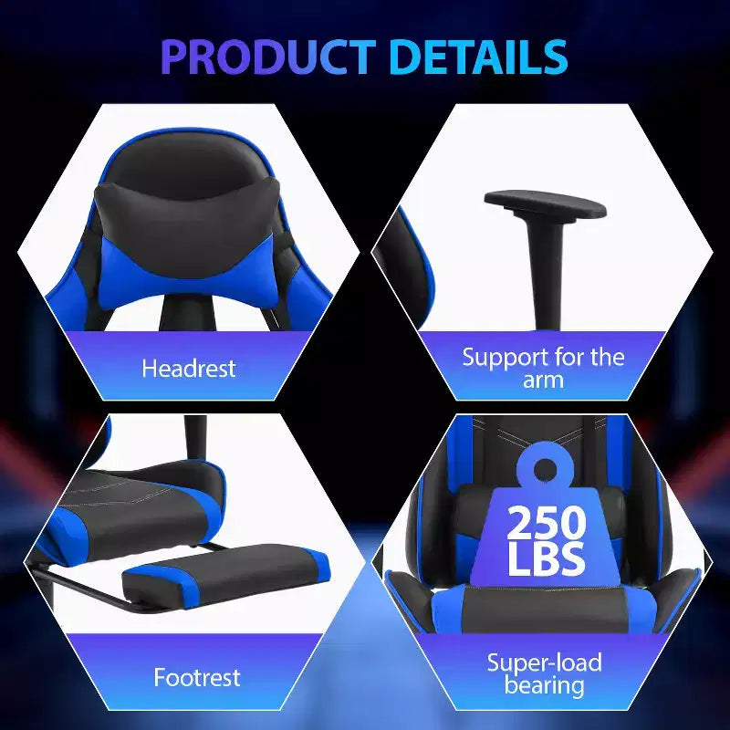 Silla para videojuegos FDW Racing, sillas para videojuegos con escritorio para computadora, cuero de PU, reposacabezas, soporte lumbar y asiento giratorio de 360 grados