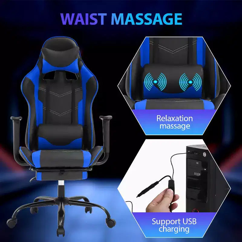 Silla para videojuegos FDW Racing, sillas para videojuegos con escritorio para computadora, cuero de PU, reposacabezas, soporte lumbar y asiento giratorio de 360 grados