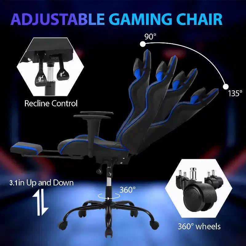 Silla para videojuegos FDW Racing, sillas para videojuegos con escritorio para computadora, cuero de PU, reposacabezas, soporte lumbar y asiento giratorio de 360 grados