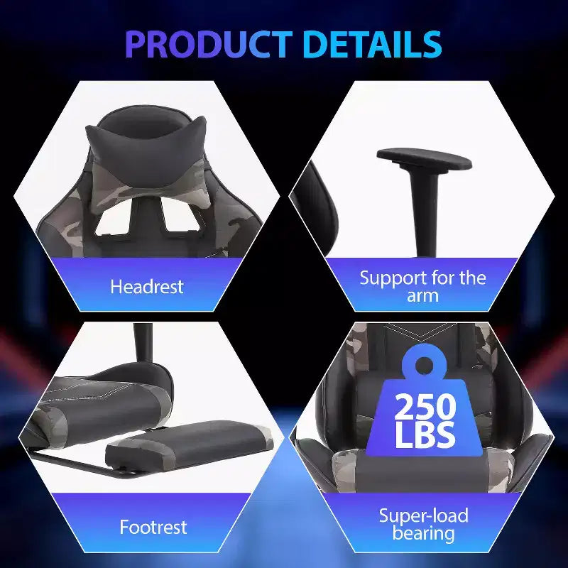 Silla para videojuegos FDW Racing, sillas para videojuegos con escritorio para computadora, cuero de PU, reposacabezas, soporte lumbar y asiento giratorio de 360 grados