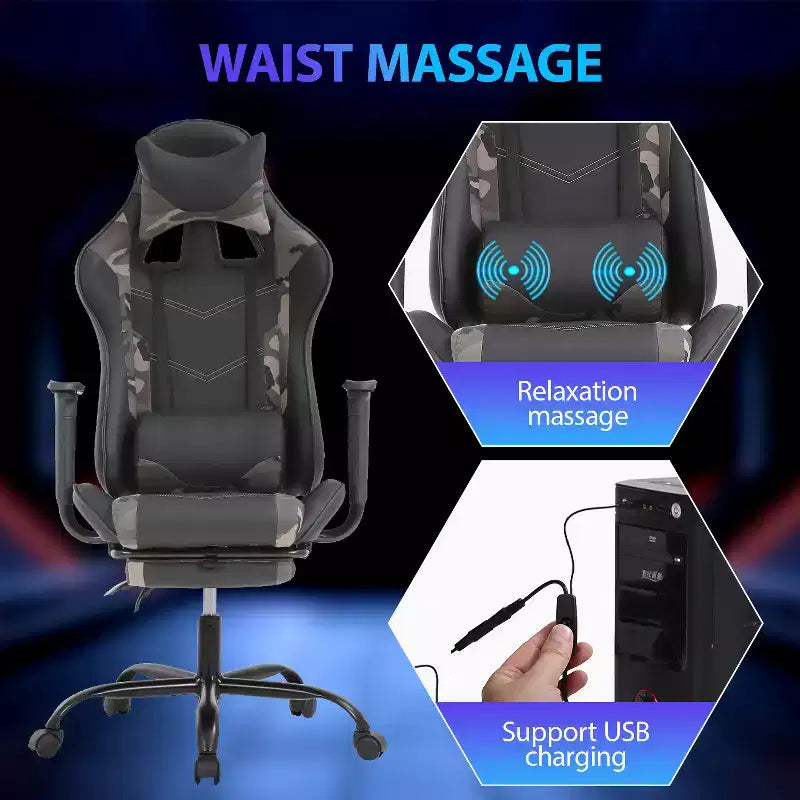 Silla para videojuegos FDW Racing, sillas para videojuegos con escritorio para computadora, cuero de PU, reposacabezas, soporte lumbar y asiento giratorio de 360 grados