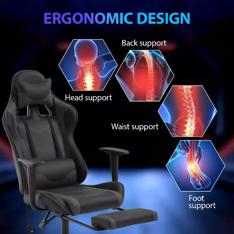 Silla para videojuegos FDW Racing, sillas para videojuegos con escritorio para computadora, cuero de PU, reposacabezas, soporte lumbar y asiento giratorio de 360 grados