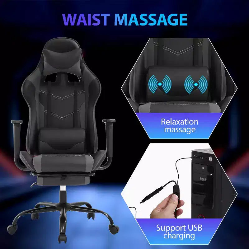 Silla para videojuegos FDW Racing, sillas para videojuegos con escritorio para computadora, cuero de PU, reposacabezas, soporte lumbar y asiento giratorio de 360 grados