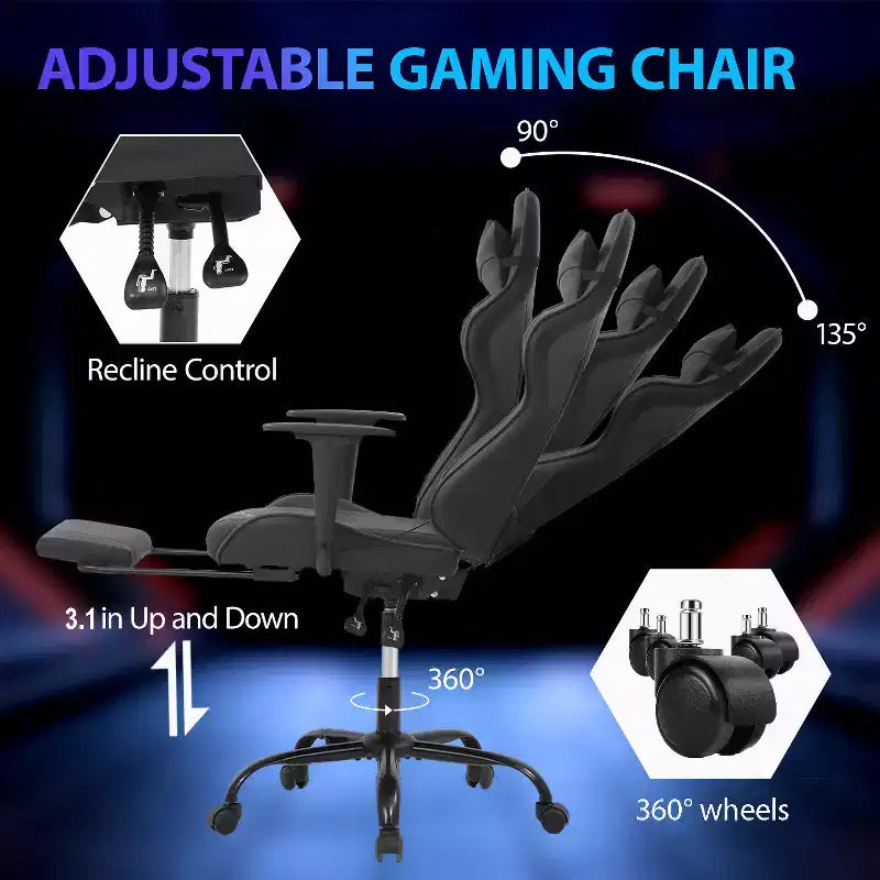 Silla para videojuegos FDW Racing, sillas para videojuegos con escritorio para computadora, cuero de PU, reposacabezas, soporte lumbar y asiento giratorio de 360 grados