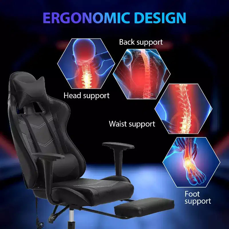 Silla para videojuegos FDW Racing, sillas para videojuegos con escritorio para computadora, cuero de PU, reposacabezas, soporte lumbar y asiento giratorio de 360 grados