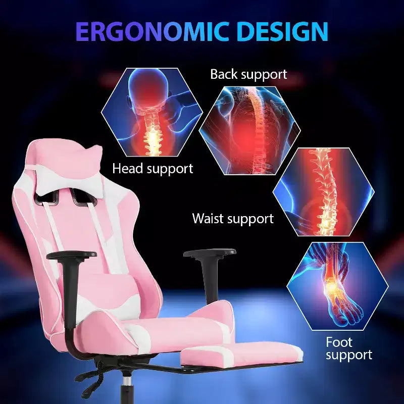 Silla para videojuegos FDW Racing, sillas para videojuegos con escritorio para computadora, cuero de PU, reposacabezas, soporte lumbar y asiento giratorio de 360 grados