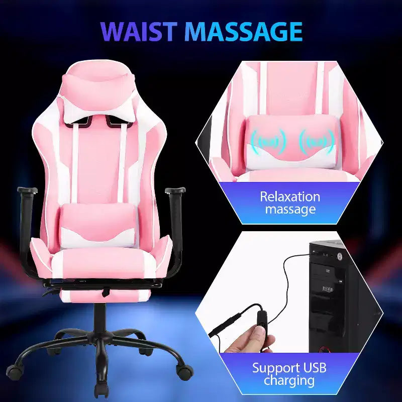 Silla para videojuegos FDW Racing, sillas para videojuegos con escritorio para computadora, cuero de PU, reposacabezas, soporte lumbar y asiento giratorio de 360 grados