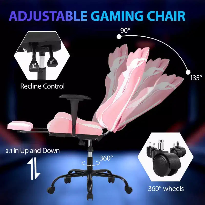 Silla para videojuegos FDW Racing, sillas para videojuegos con escritorio para computadora, cuero de PU, reposacabezas, soporte lumbar y asiento giratorio de 360 grados