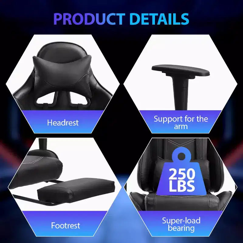 Silla para videojuegos FDW Racing, sillas para videojuegos con escritorio para computadora, cuero de PU, reposacabezas, soporte lumbar y asiento giratorio de 360 grados