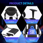 Silla para videojuegos FDW Racing, sillas para videojuegos con escritorio para computadora, cuero de PU, reposacabezas, soporte lumbar y asiento giratorio de 360 grados