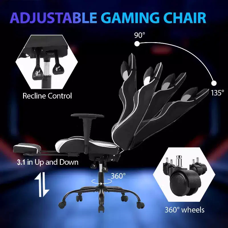 Silla para videojuegos FDW Racing, sillas para videojuegos con escritorio para computadora, cuero de PU, reposacabezas, soporte lumbar y asiento giratorio de 360 grados