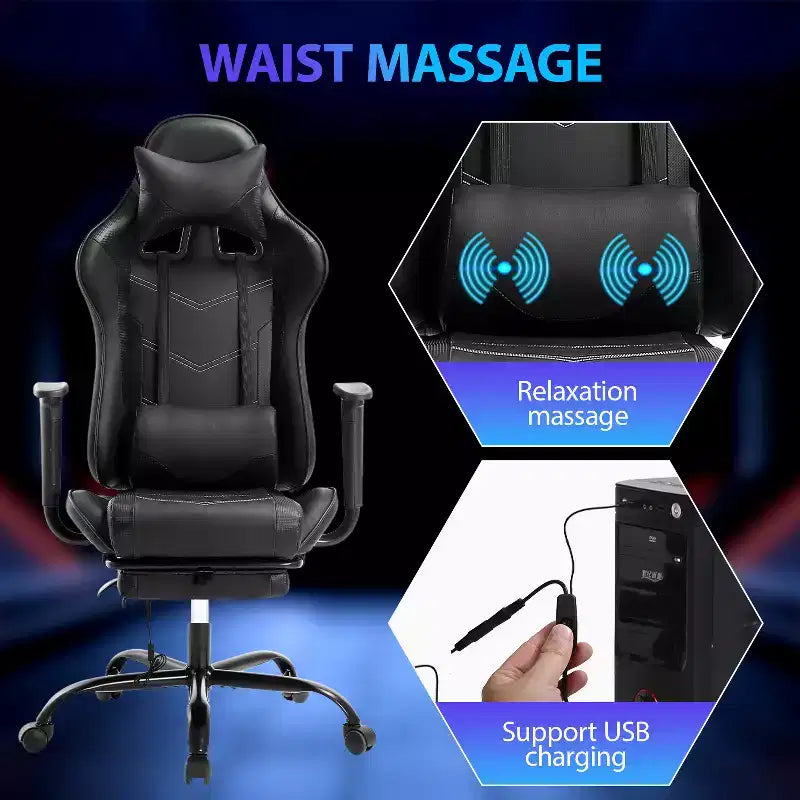 Silla para videojuegos FDW Racing, sillas para videojuegos con escritorio para computadora, cuero de PU, reposacabezas, soporte lumbar y asiento giratorio de 360 grados
