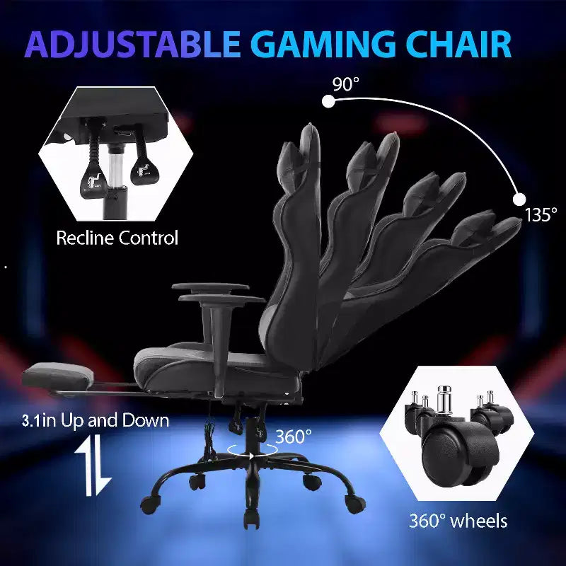 Silla para videojuegos FDW Racing, sillas para videojuegos con escritorio para computadora, cuero de PU, reposacabezas, soporte lumbar y asiento giratorio de 360 grados
