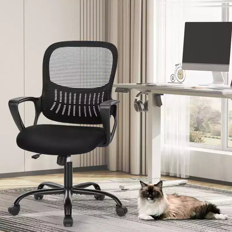 Silla de oficina o gaming ergonómica moderna JIONJOY con soporte lumbar de malla y reposabrazos fijos